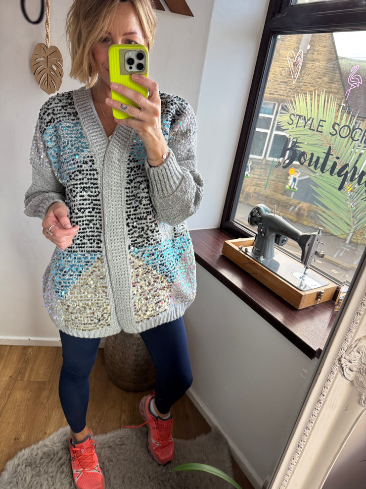 SEQUIN CHUNKY KNIT CARDI