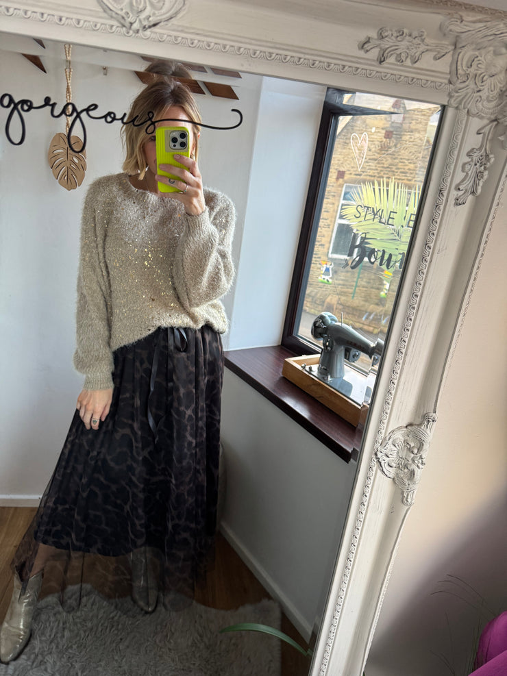 LEOPARD PRINT MESH MAXI SKIRT