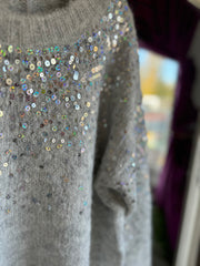 SEQUIN SPRAY JUMPER IN GREY