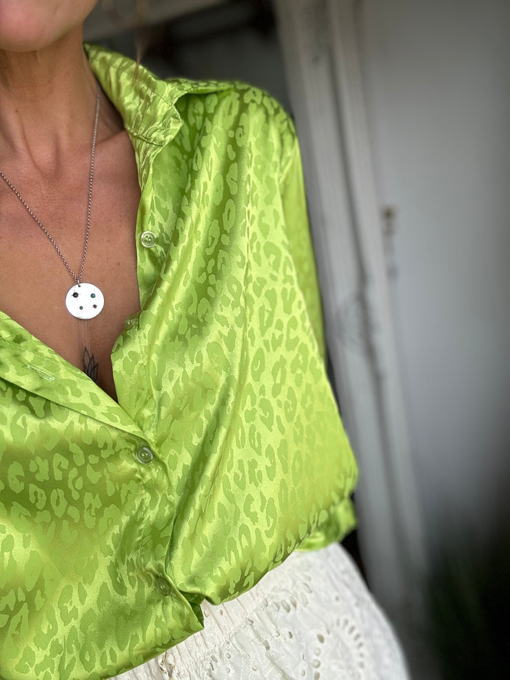 LIME ANIMAL JACQUARD SATIN SHIRT