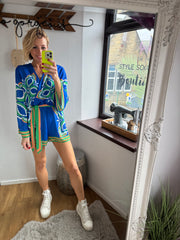 BORDER PRINT PLAYSUIT IN COBALT BLUE -  The Style Society Boutique 