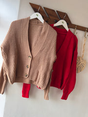 V-NECK RIB CARDIGAN