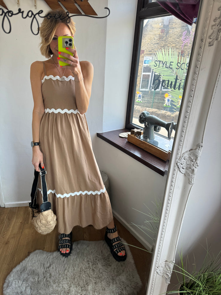 CAMEL MIDI SUN DRESS -  The Style Society Boutique 