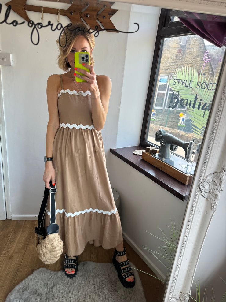 CAMEL MIDI SUN DRESS -  The Style Society Boutique 