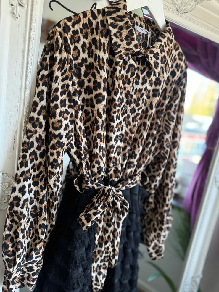 FRINGED LEOPARD PRINT 2-IN-1 DRESS