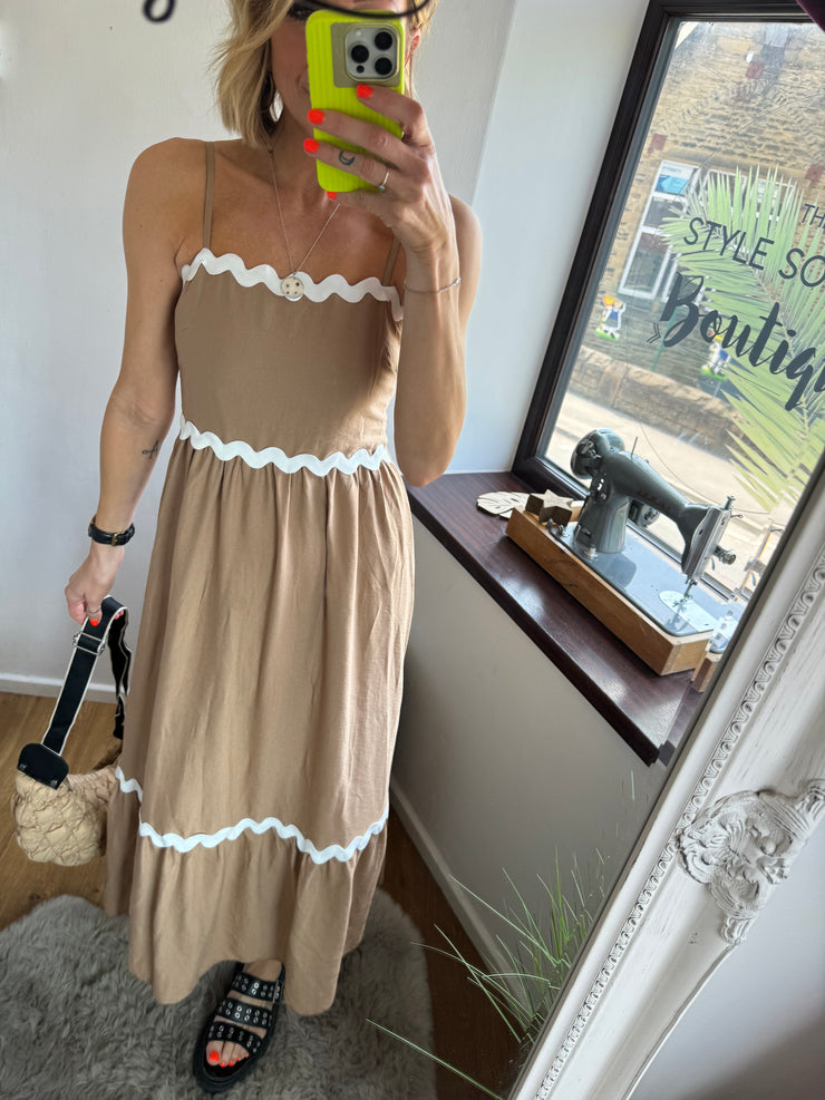 CAMEL MIDI SUN DRESS -  The Style Society Boutique 