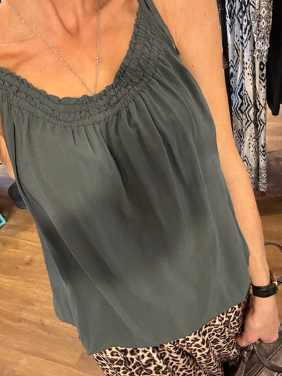 STRING VEST TOP WITH ELASTICATED HEM -  The Style Society Boutique 