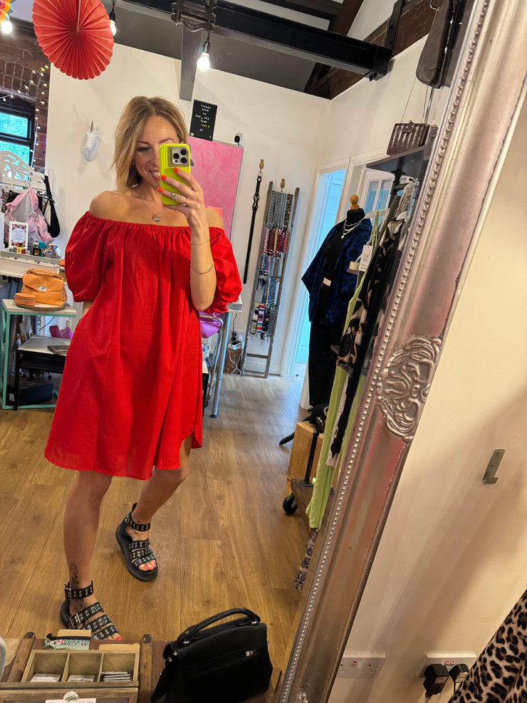 LINEN TRAPEZE DRESS IN RED -  The Style Society Boutique 