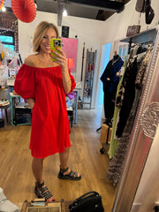 LINEN TRAPEZE DRESS IN RED -  The Style Society Boutique 