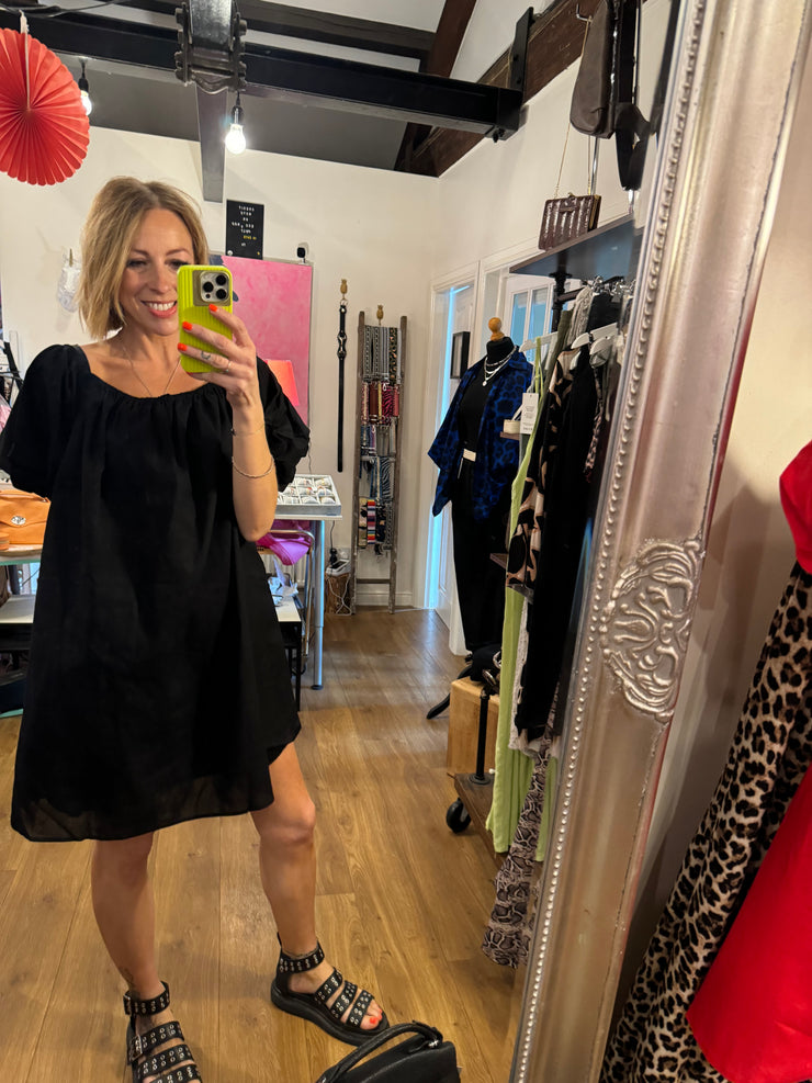 LINEN TRAPEZE DRESS IN BLACK -  The Style Society Boutique 