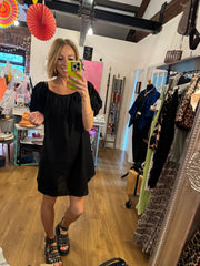 LINEN TRAPEZE DRESS IN BLACK -  The Style Society Boutique 