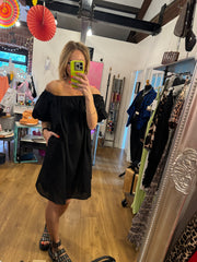 LINEN TRAPEZE DRESS IN BLACK -  The Style Society Boutique 