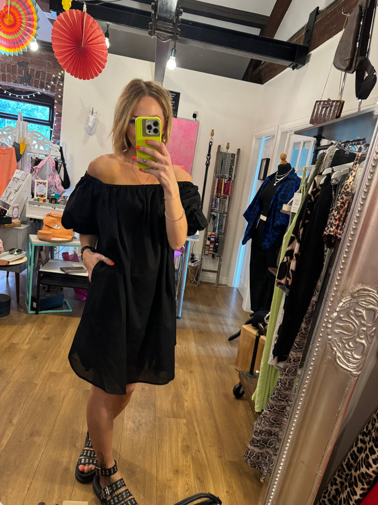 LINEN TRAPEZE DRESS IN BLACK -  The Style Society Boutique 