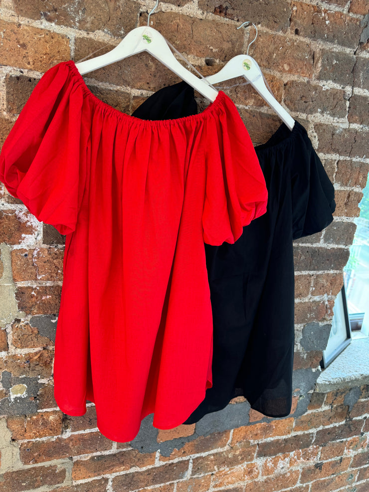 LINEN TRAPEZE DRESS IN RED -  The Style Society Boutique 