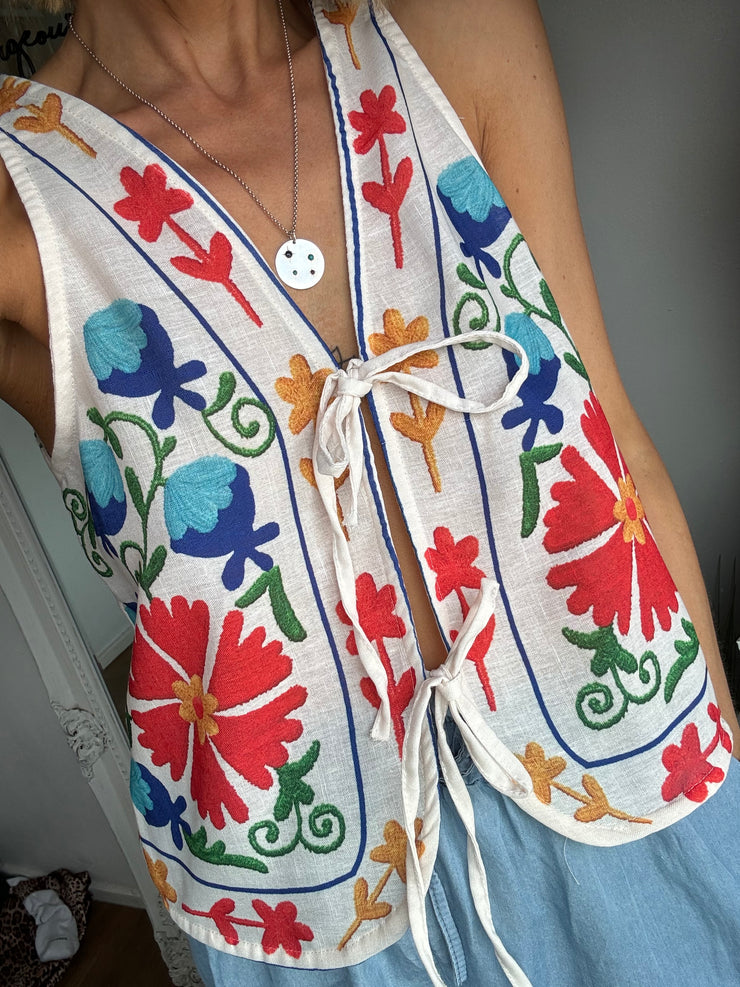 FLORAL TIE FRONT WAISTCOAT -  The Style Society Boutique 
