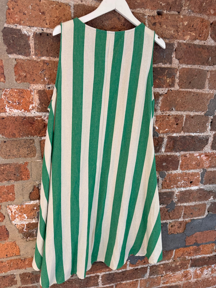 GATHERED STRIPE TRAPEZE SUNDRESS