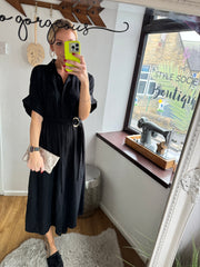 ESSENTIAL SHIRT DRESS WITH BELT IN BLACK