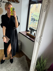 ESSENTIAL SHIRT DRESS WITH BELT IN BLACK