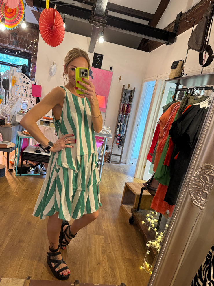 GATHERED STRIPE TRAPEZE SUNDRESS -  The Style Society Boutique 