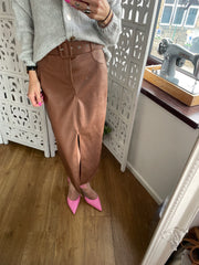 PU MIDI SKIRT IN TAN -  The Style Society Boutique 